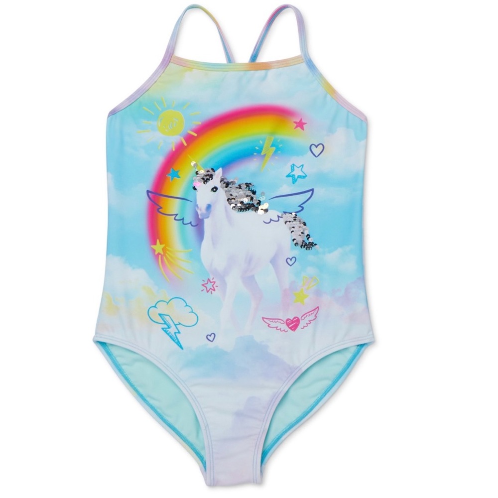 New Wonder Nation Girls Rainbow Unicorn Swimsuit